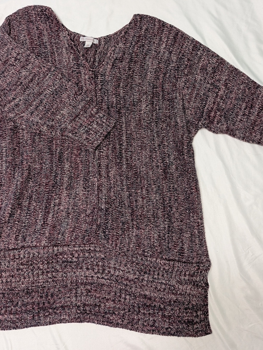 Dress Barn Marled V-Neck Sweater in Burgundy and Pink